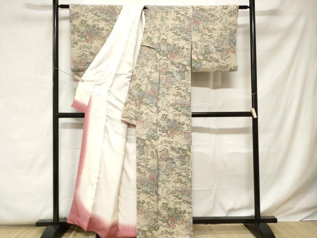 平和屋着物■上質な小紋 風景文 鬼しぼ縮緬 正絹 逸品 CABC0599ev