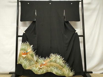平和屋着物■豪華黒留袖　刺繍　尾長鳥文　暈し染め　金彩　正絹　逸品　CABC0680ev