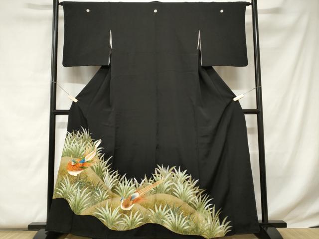 平和屋着物■豪華黒留袖　刺繍　尾長鳥文　暈し染め　金彩　正絹　逸品　CABC0680ev