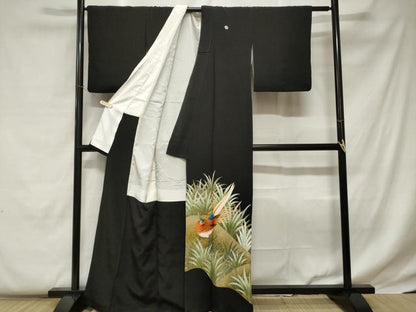 平和屋着物■豪華黒留袖　刺繍　尾長鳥文　暈し染め　金彩　正絹　逸品　CABC0680ev