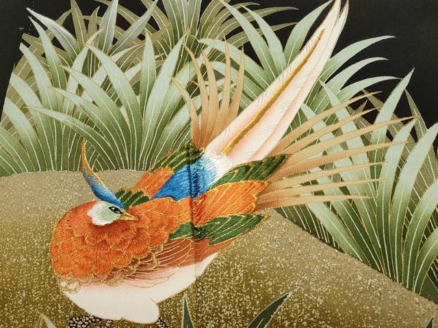平和屋着物■豪華黒留袖　刺繍　尾長鳥文　暈し染め　金彩　正絹　逸品　CABC0680ev