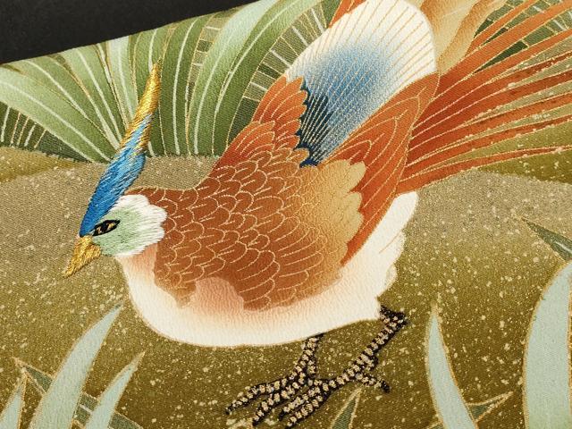 平和屋着物■豪華黒留袖　刺繍　尾長鳥文　暈し染め　金彩　正絹　逸品　CABC0680ev