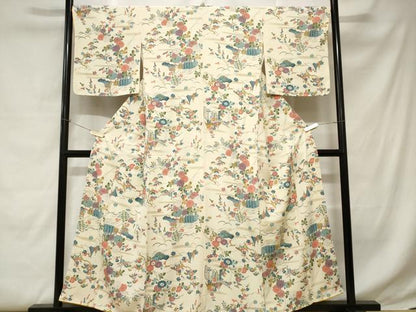 平和屋着物■上質な小紋　芝草舞梅文　正絹　逸品　未使用　CABC0682ev