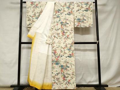 平和屋着物■上質な小紋　芝草舞梅文　正絹　逸品　未使用　CABC0682ev