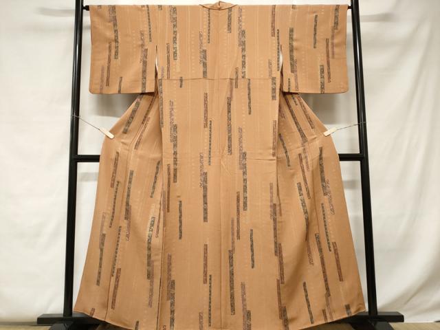 平和屋着物■上質な小紋 更紗花文 金彩 鬼しぼ縮緬 正絹 逸品 CABC0683ev