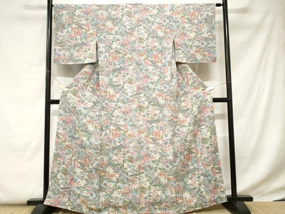 平和屋着物■上質な小紋 風景文 鬼しぼ縮緬 正絹 逸品 CABC0688ev