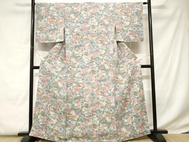 平和屋着物■上質な小紋 風景文 鬼しぼ縮緬 正絹 逸品 CABC0688ev