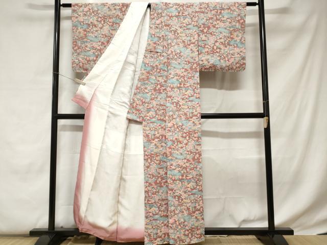 平和屋着物■上質な小紋 人物風景文 鬼しぼ縮緬 正絹 逸品 未使用 CABC0709ev