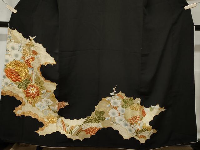 平和屋着物■豪華黒留袖　駒刺繍　梅　菊文　金彩　正絹　逸品　CABC0711ev