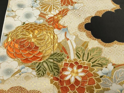 平和屋着物■豪華黒留袖　駒刺繍　梅　菊文　金彩　正絹　逸品　CABC0711ev