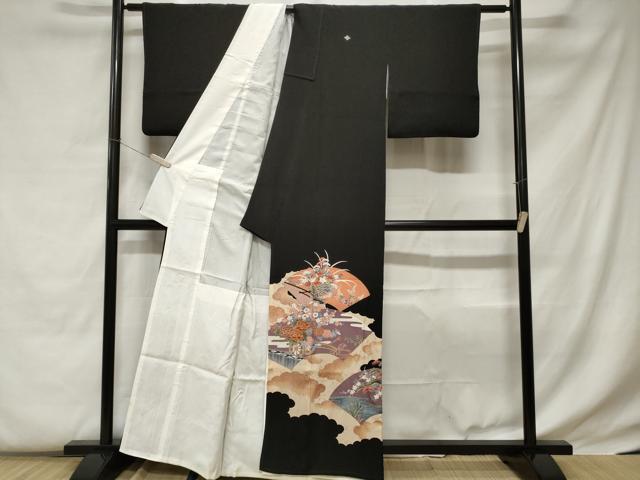 平和屋着物■豪華黒留袖　駒刺繍　地紙花車文　暈し染め　金彩　正絹　逸品　CABC0715ev