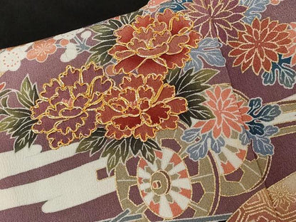 平和屋着物■豪華黒留袖　駒刺繍　地紙花車文　暈し染め　金彩　正絹　逸品　CABC0715ev