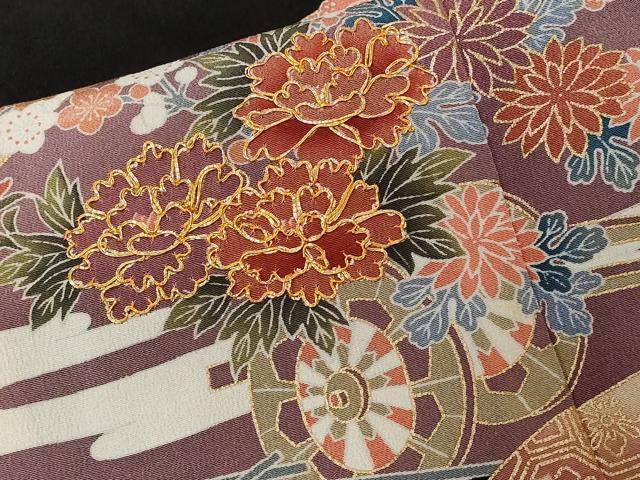 平和屋着物■豪華黒留袖　駒刺繍　地紙花車文　暈し染め　金彩　正絹　逸品　CABC0715ev