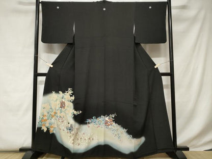 平和屋着物■豪華黒留袖　童子遊び　枝花文　暈し染め　正絹　逸品　CABC0722ev