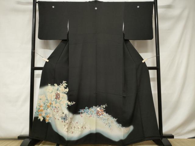 平和屋着物■豪華黒留袖　童子遊び　枝花文　暈し染め　正絹　逸品　CABC0722ev