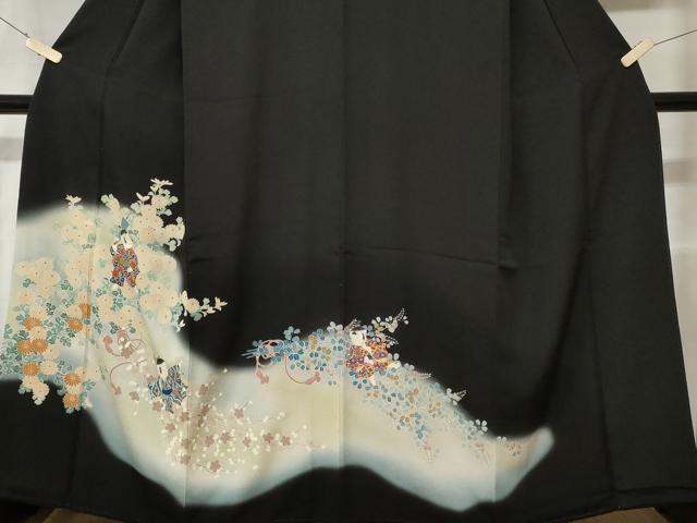 平和屋着物■豪華黒留袖　童子遊び　枝花文　暈し染め　正絹　逸品　CABC0722ev