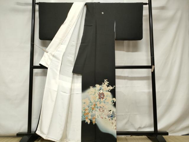 平和屋着物■豪華黒留袖　童子遊び　枝花文　暈し染め　正絹　逸品　CABC0722ev