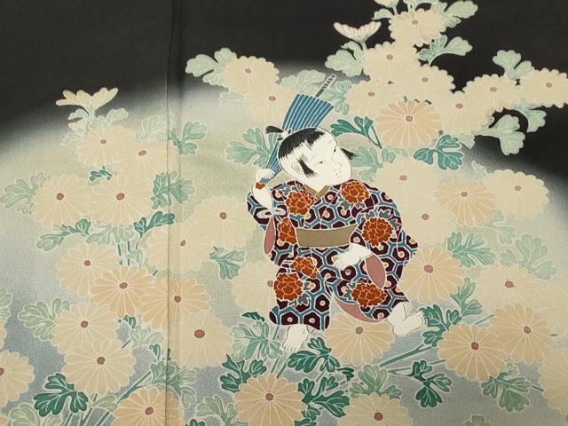 平和屋着物■豪華黒留袖　童子遊び　枝花文　暈し染め　正絹　逸品　CABC0722ev