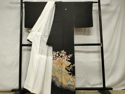 平和屋着物■豪華黒留袖　刺繍　鳳凰枝花文　金彩　正絹　逸品　CABC0725ev