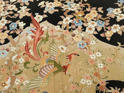 平和屋着物■豪華黒留袖　刺繍　鳳凰枝花文　金彩　正絹　逸品　CABC0725ev