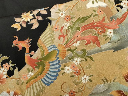 平和屋着物■豪華黒留袖　刺繍　鳳凰枝花文　金彩　正絹　逸品　CABC0725ev