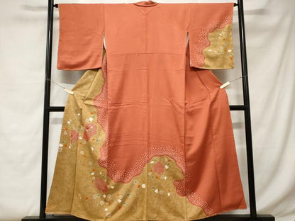 平和屋着物■訪問着 刺繍 絞り 雪輪草花文 正絹 逸品 CABC0741ev