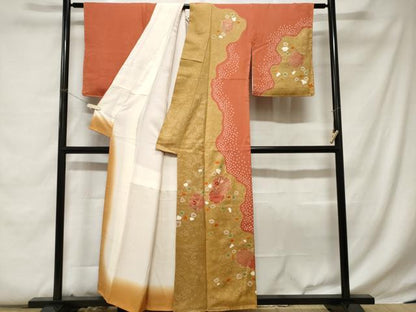 平和屋着物■訪問着 刺繍 絞り 雪輪草花文 正絹 逸品 CABC0741ev