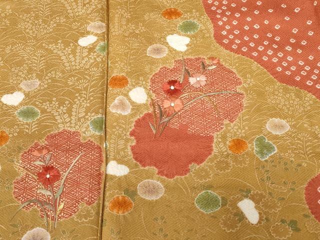 平和屋着物■訪問着 刺繍 絞り 雪輪草花文 正絹 逸品 CABC0741ev