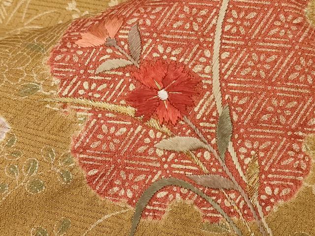 平和屋着物■訪問着 刺繍 絞り 雪輪草花文 正絹 逸品 CABC0741ev