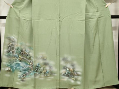 平和屋着物■訪問着 手描き 樹林風景文 暈し染め 金彩 胴抜き仕立て 正絹 逸品 CABC0751ev