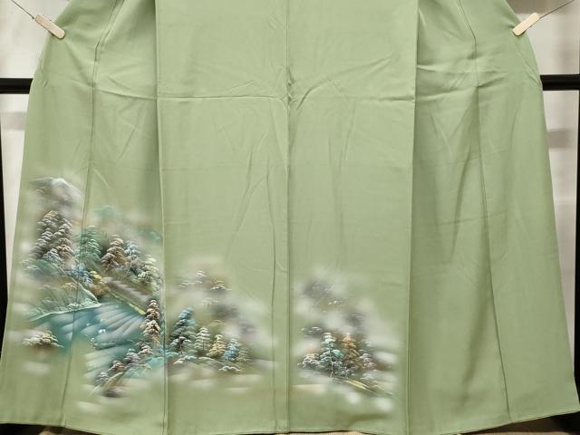 平和屋着物■訪問着 手描き 樹林風景文 暈し染め 金彩 胴抜き仕立て 正絹 逸品 CABC0751ev