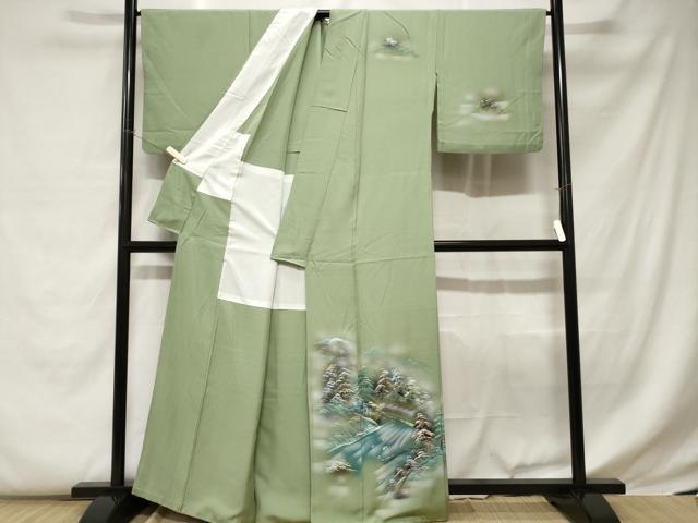 平和屋着物■訪問着 手描き 樹林風景文 暈し染め 金彩 胴抜き仕立て 正絹 逸品 CABC0751ev