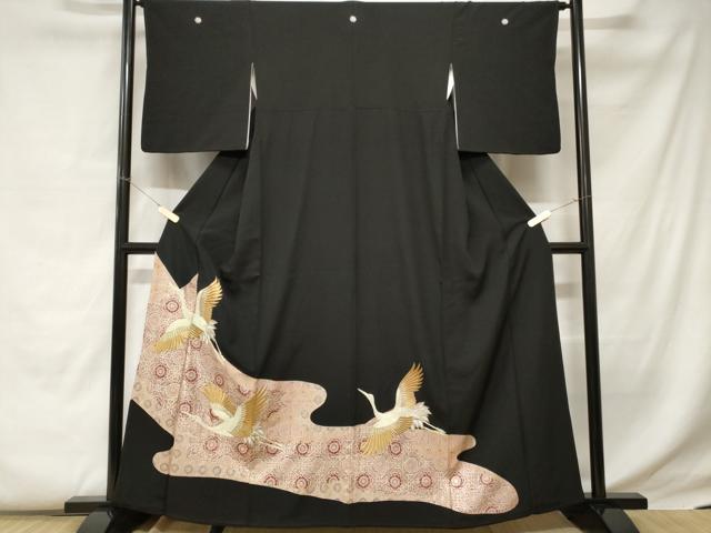 平和屋着物■豪華黒留袖　刺繍　飛鶴吉祥花文　金彩　正絹　逸品　CABC0764ev