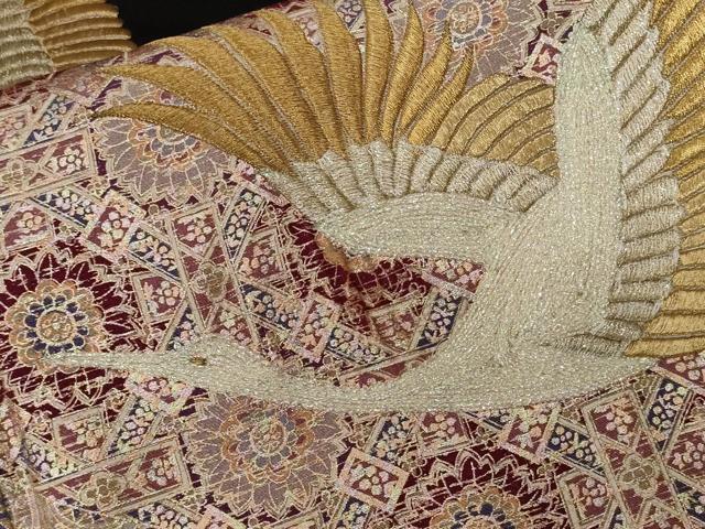 平和屋着物■豪華黒留袖　刺繍　飛鶴吉祥花文　金彩　正絹　逸品　CABC0764ev