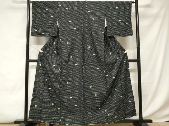 平和屋着物■小紋 舞葉文 黒地 洗える着物 CABC0796ev