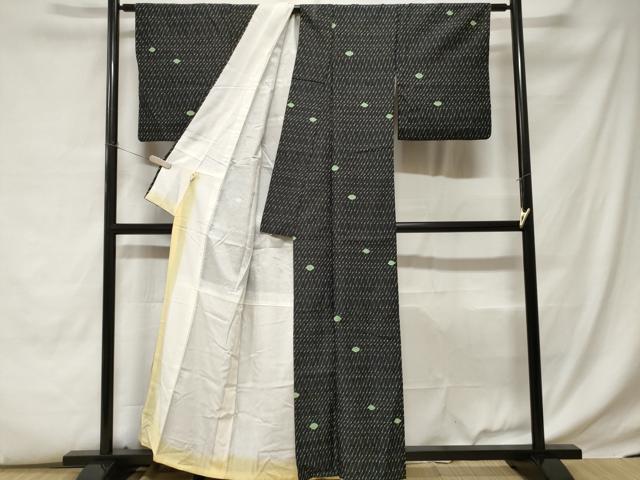 平和屋着物■小紋 舞葉文 黒地 洗える着物 CABC0796ev