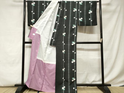 平和屋着物■小紋 舞花間道 黒地 洗える着物 CABC0800ev