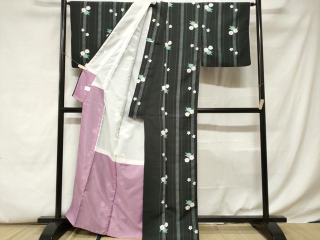 平和屋着物■小紋 舞花間道 黒地 洗える着物 CABC0800ev