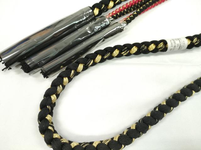 平和屋着物●和装小物　振袖用帯締め　飾り付き　つまみ細工　花　飾り玉　パール　黒×深緋色　金糸　撚り房　逸品　未使用　CABC0974ju