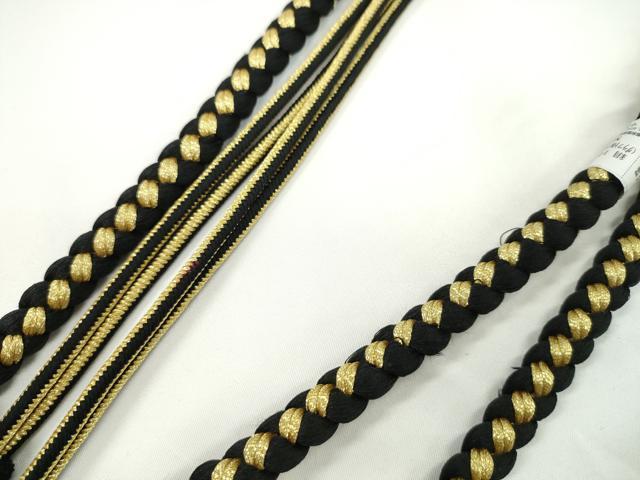 平和屋着物●和装小物　振袖用帯締め　飾り付き　パール　ビジュー　黒　金糸　撚り房　逸品　未使用　CABC0976ju