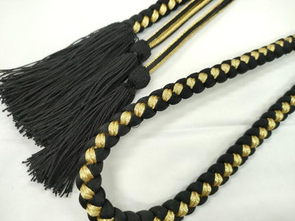 平和屋着物●和装小物　振袖用帯締め　飾り付き　パール　ビジュー　黒　金糸　撚り房　逸品　未使用　CABC0976ju