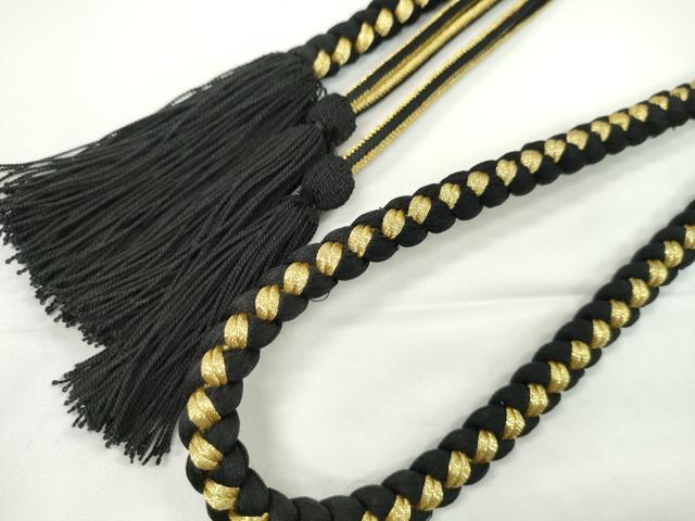 平和屋着物●和装小物　振袖用帯締め　飾り付き　パール　ビジュー　黒　金糸　撚り房　逸品　未使用　CABC0976ju
