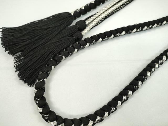 平和屋着物●和装小物　振袖用帯締め　飾り付き　パール　飾り玉　黒　銀糸　撚り房　逸品　未使用　CABC0977ju