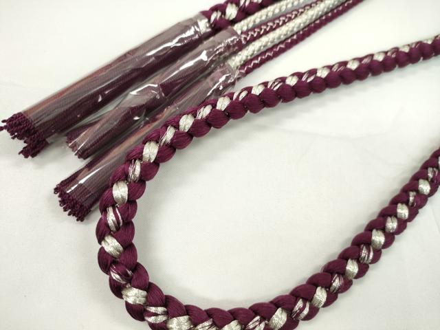 平和屋着物●和装小物 振袖用帯締め 飾り付き 飾り玉 パール 暗紅色 銀糸 撚り房 逸品 未使用 CABC0983ju