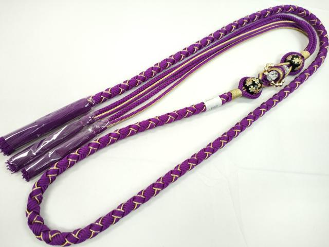 平和屋着物●和装小物 振袖用帯締め 飾り付き 飾り玉 ビジュー ロイヤルパープル 金糸 撚り房 逸品 未使用 CABC0987ju