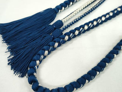 平和屋着物●和装小物　振袖用帯締め　飾り付き　飾り玉　パール　瑠璃紺　銀糸　撚り房　逸品　未使用　CABC1001ju