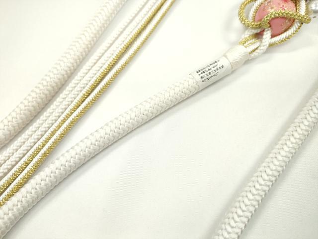 平和屋着物●和装小物　振袖用帯締め　飾り付き　飾り玉　パール　白　金糸　切り房　逸品　未使用　CABC1008ju
