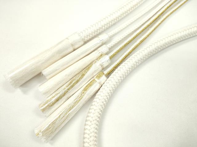 平和屋着物●和装小物　振袖用帯締め　飾り付き　飾り玉　パール　白　金糸　切り房　逸品　未使用　CABC1008ju