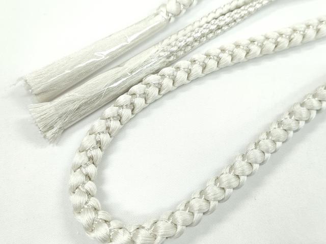 平和屋着物●和装小物　振袖用帯締め　飾り付き　パール　ビジュー　乳白色　銀糸　切り房　逸品　未使用　CABC1014ju