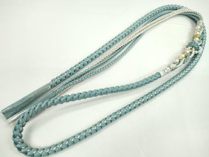 平和屋着物●和装小物　振袖用帯締め　飾り付き　パール　ビジュー　浅縹色　銀糸　切り房　逸品　未使用　CABC1017ju